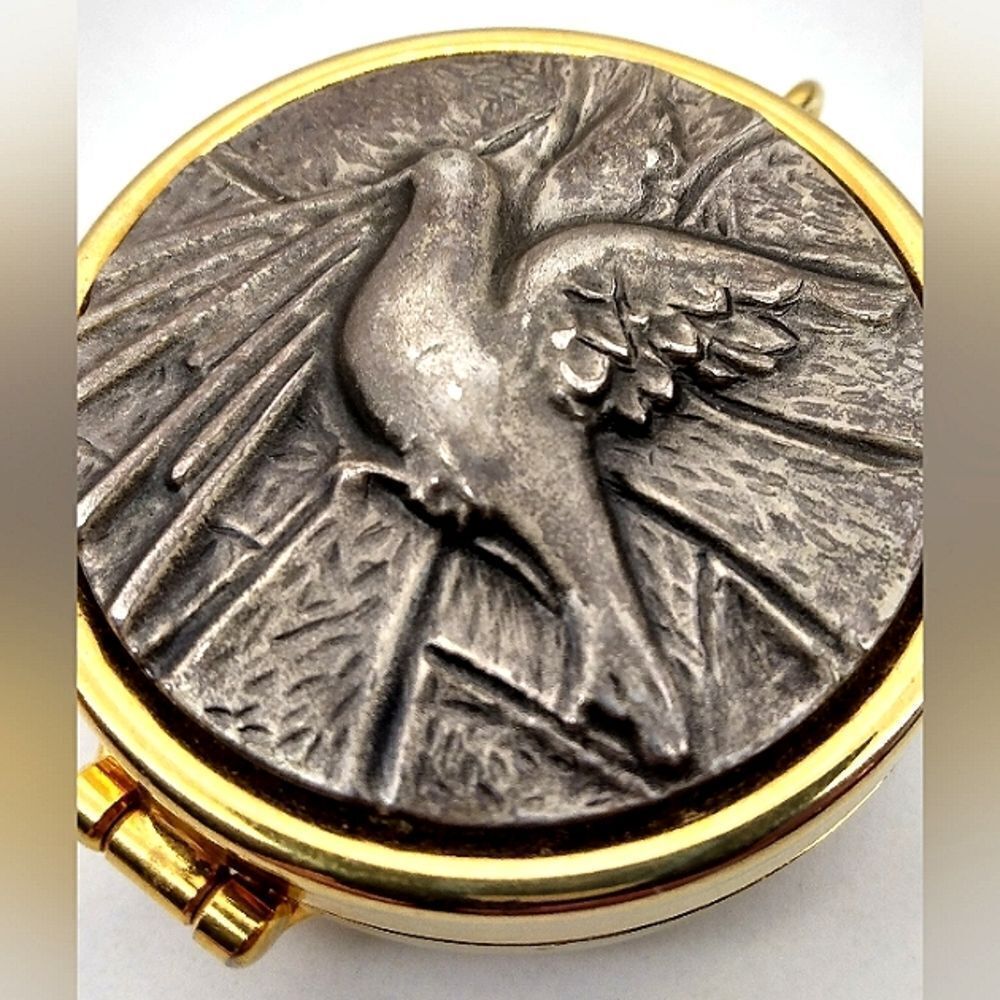 Pyx Holy Communion Brass Pewter Peace Dove - Picture 7 of 13